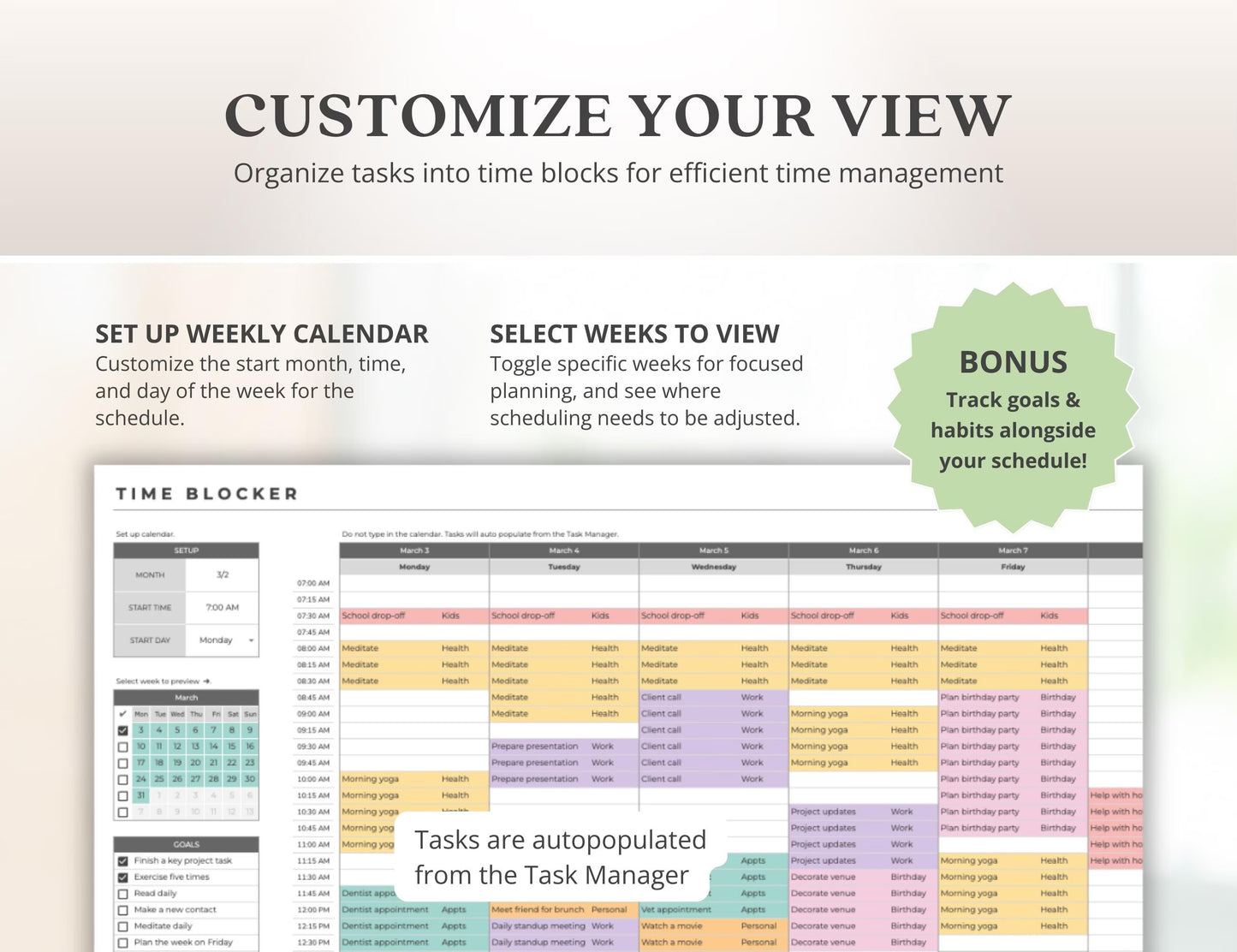 Busy Mom Time Blocker ADHD Weekly Schedule Template