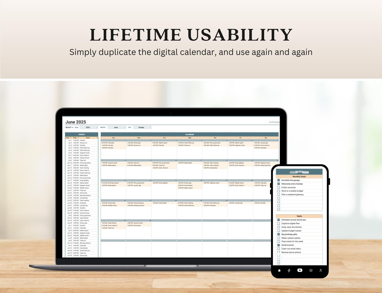 2026 Monthly Digital Calendar Template Excel Daily Planner for Events and Tasks