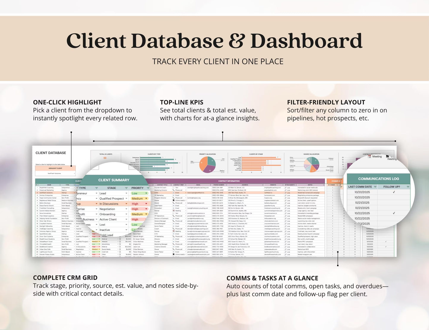 Client Tracker Excel Small Business CRM Google Sheets Client Tracker