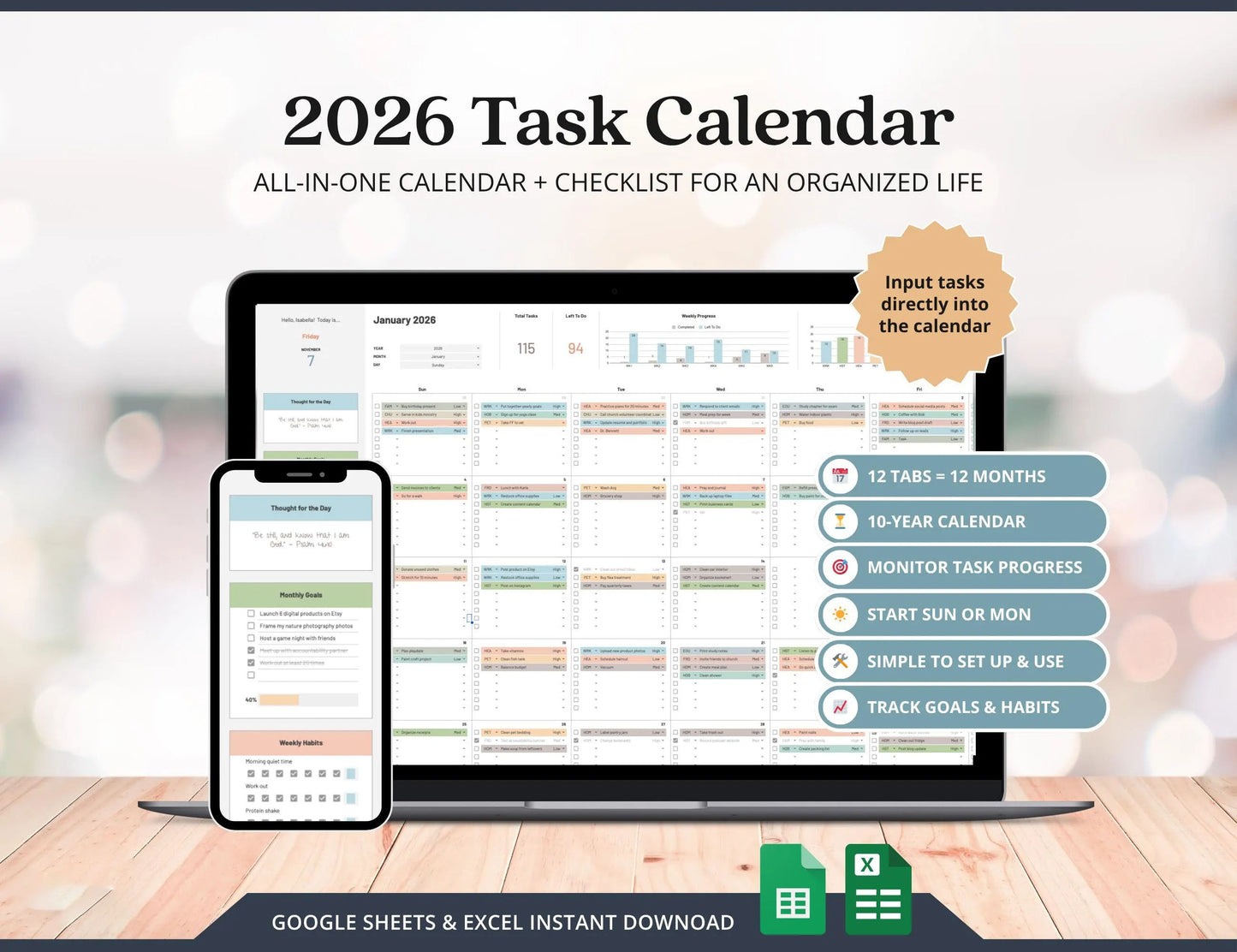 Task Tracker Excel Google Spreadsheets For Busy Moms 2026 Calendar Printable